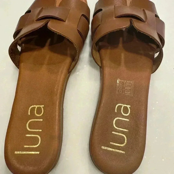 Luna brown leather slip on sandals size EU 38 US 7.5 NEW - Picture 4 of 7